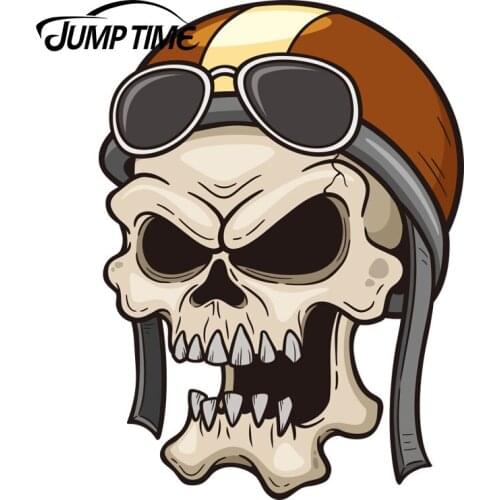 JumpTime 13cm X 9.5cm Creative Car Stickers Fun Aviator Skull Personalized Motorcycle Decals Window Bumper Vinyl