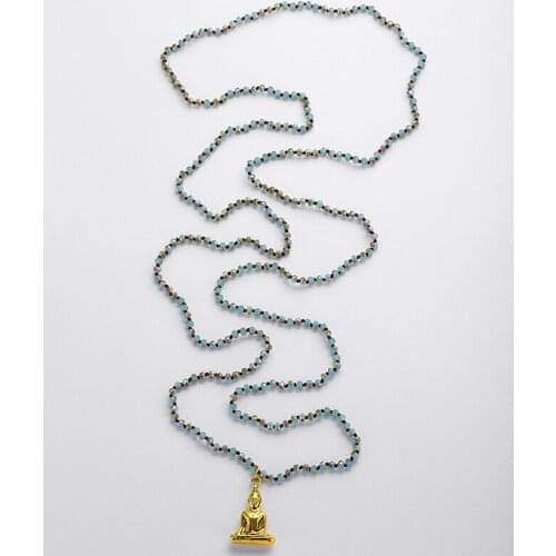 MOODPC Fashion Link Chain 4mm Mini Crystal Buddha Necklace Handmade Long Necklace