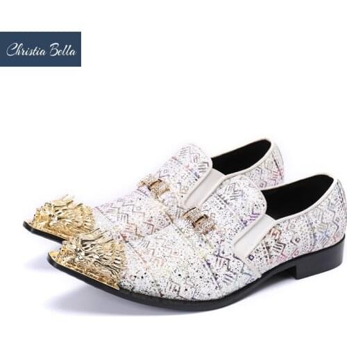 Christia Bella Fashion Gingham Pattern Men Formal Shoes Plus Size Party Celebration Dress Shoes Male Business Brogue Shoes