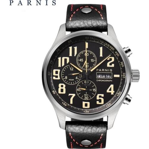 43mm Parnis Quartz Men Diving Watch Analogue Chronograph Datejust Military Pilot Watches 100m waterproof Mens Wristwatch Clock