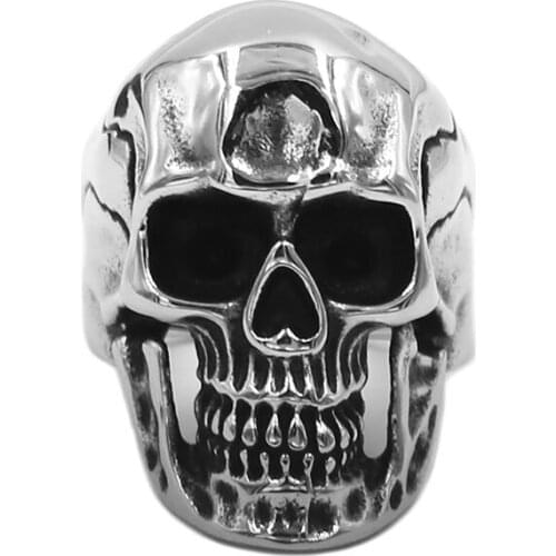 Punk Skull Ring Stainless Steel Jewelry Cool Ghoste Skull Motor Biker Mens Boys Ring Wholesale 968B