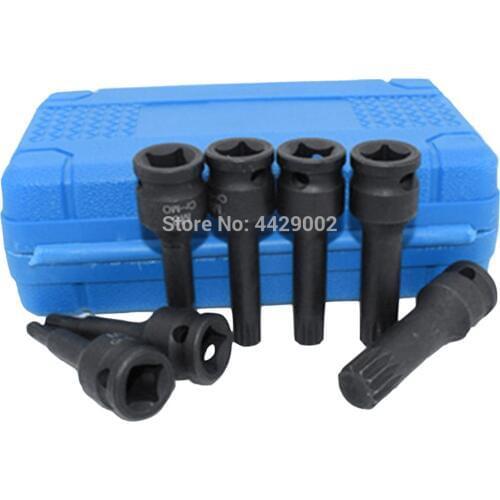 7 Piece 3/8" Drive Impact Spline Socket Bit Set M5-M14 Bits Electric Wrenches Spline Bit Socket M5 M6 M7 M8 M10 M12 M14 Sockets