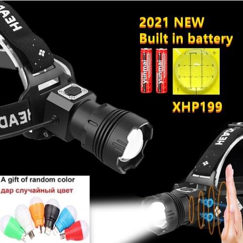 2021 NEW XHP199 IR Sensor headlamp USB 18650 high capacity rechargeable powerful headlight torch xhp90 fishing lantern head lamp