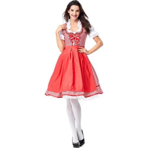 German Beer Mid-length Maid Service Halloween Cosplay Bar Work Clothes Red Plaid Outfit Halloween Costumes for Women