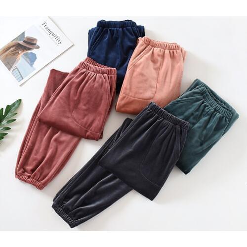 Fdfklak 2020 New Design Sleep Bottoms Cotton Autumn Winter Home Pants Ladies Trousers Warm Womens Pajama Pants Home Pants