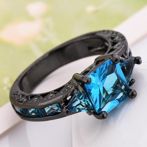Engagement Wedding Rings blue Jewellery Zircon Charming Stone Rings Black Gold Filled Rings Top Quality Bijoux Femme KCJZ020