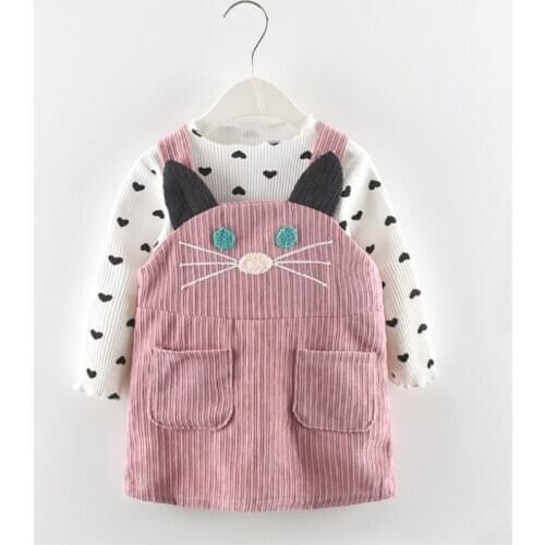 Clothes for Baby Girls Two Piece Sets T Shirt and Sling Dress Cute Cartoon Print Littl Girls Clothing Set Autumn Outfits