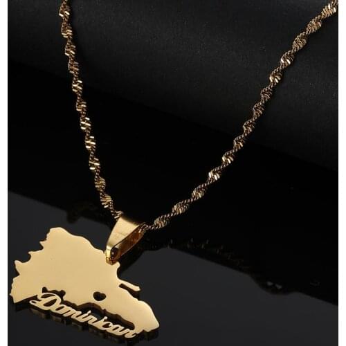 Stainless Steel Gold Color Dominican Map Pendant Necklaces Dominicans Country Map Heart Chain Jewelry