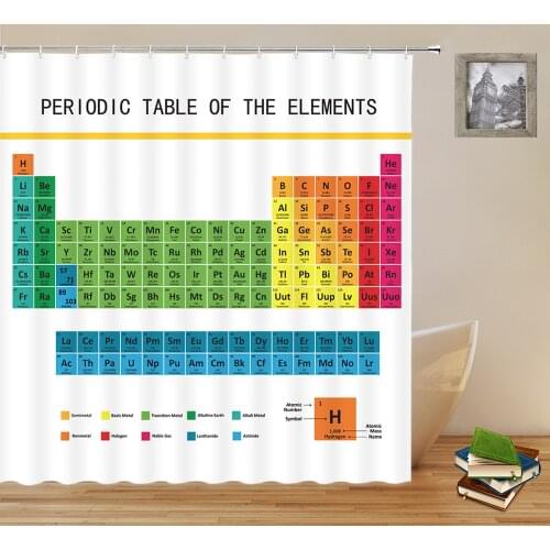 Periodic Table Shower Curtains Periodic Table of Chemical Elements Learn Pattern Bathroom Polyester Cloth Hanging Curtain Set