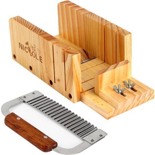 Nicole Soap Making Supplies Adjustable Wood Loaf Cutter Box & Stainless Steel Wavy Cutting Tools Kit