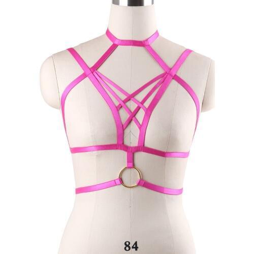 Sexy Body Harness Strappy Cage Bralette Exotic Bondage Lingerie Big O-ring Cosplay Nightclub Alluring Wear Womens Fetish Wear