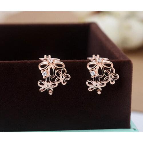 925 Sterling Silver Charming Flower Shaped Clip on Earring With Zircon Embellished Ear Cuff Non Pierced Earrings S-E398