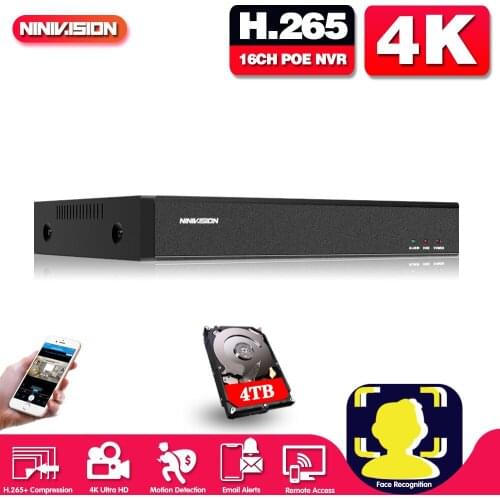 4K 8MP 16CH PoE NVR ONVIF P2P XMEye APP Security Network Video Recorder POE H.265 16 Channel Network Video Recorder Face Detect