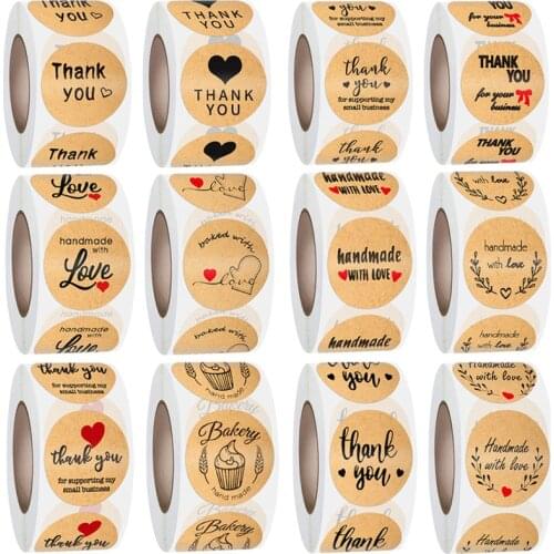 Thank You Stickers Labels Seals 500Pcs Thank you Love Design Stickers Round Festival Birthday Party Kraft Gift Sealing Stickers
