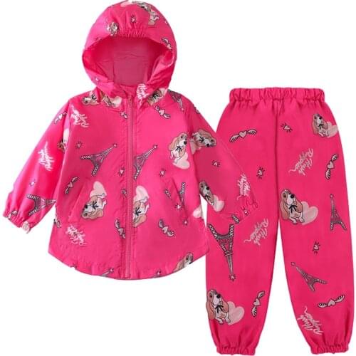 2021 New Raincoat+Pants Suits Toddler Girls Clothing Sport Boys Autumn Long Sleeve Tracksuits Waterproof Costume 2 5 7 8 Years