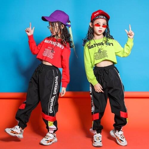 Children Hip Hop Crop T Shirt Sweatshirt Tops Casual Pants for Girls Dancing Costume Ballroom Clothes For 8 10 12 14 16 Years