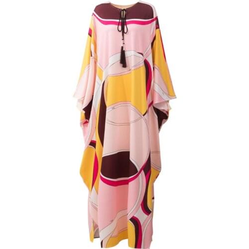 DIDABOLE High Quality Loose Long Dress WomenS New Bohemian Designer Round Neck Tassel Knitting Printing Fashion Party Dresses