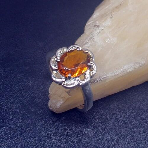 Gemstonefactory Jewelry Big Promotion Single Unique 925 Silver Gushing Shiny Honey Topaz Women Men Gifts Rings 8# 20213130