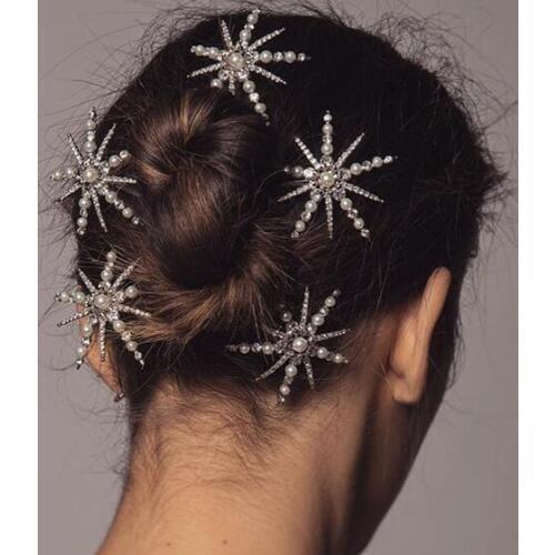 Bride Pearl Star Hair Accessories Crystal Rhinestone Hairpin Clips Wedding Party Barrette Hair Jewlery for Women Christmas Gift
