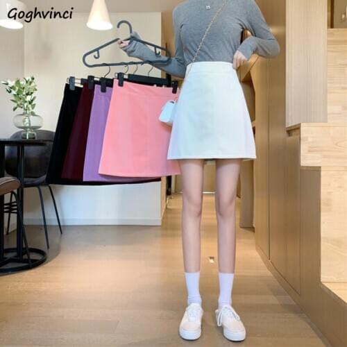 Skirts Women Solid Casual Slim A-line Mini Skirt Korean Style Elegant Fashion All-match Streetwear High Waist PU Leather Chic