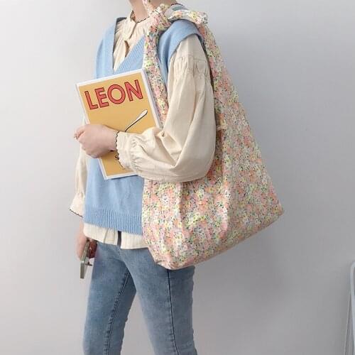 Women Corduroy Shoulder Bags Large Capacity Design Ladies Floral Handbag Casual Tote Books Bag Shopping Bag Girls Casual Tote