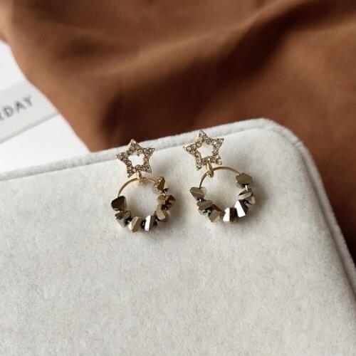 In 2021 South Korea Temperament Personality Hollow-Out Pentagram Earrings Fashion Geometry Baroque Women Stud Earrings