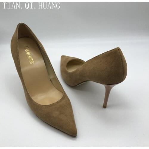 New Suede High Heels Shoes Styles Fashion Design Pumps Women, Genuine leather Woman Sexy Shoes Brand TIAN.QI.HUANGSize 35-42