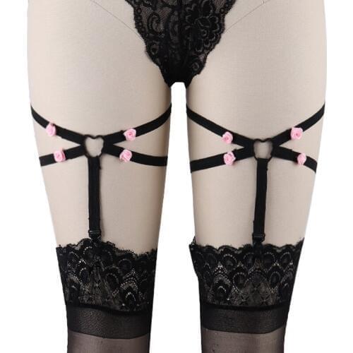 Women Leg Body Harness Sexy Lingerie Heart Punk Garter Soft Black Elastic Thigh Stocking Suspender Cage Pastel Goth Bondage Belt
