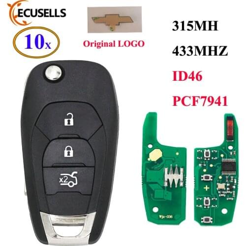 10PCS/LOT, Folding Modified 3 Button Smart Remote Key Fob For Chevrolet Cruze 2014-2018 315/433 MHZ With 46 Chip PCF7941
