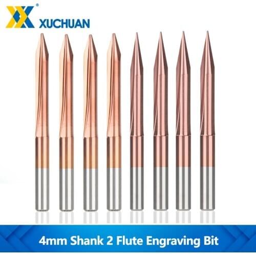 2 Flute Straight V Shape Carving Bit TiCN Coated 4mm Shank 3D Engraving Bit 15-30 Degrees Milling Cutter CNC Router Bits