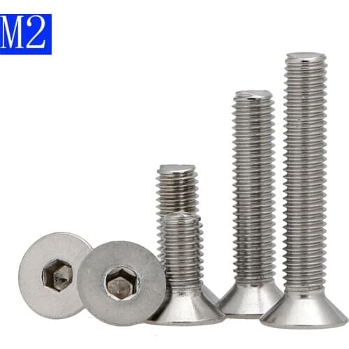 2mm M2 x 0.4 304 Stainless Steel FLAT HEAD Socket Screws Bolt Countersunk DIN 7991 A2 - 70