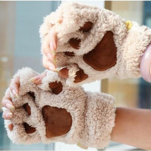 20pair/lot Fluffy Bear/Cat Plush Paw/Claw Glove soft toweling ladys half covered gloves