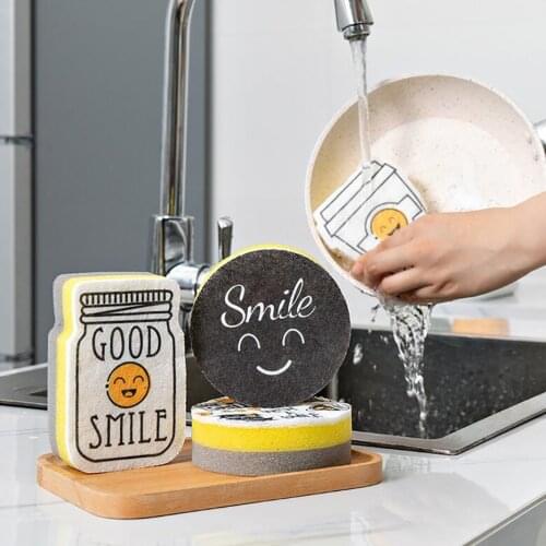 4PCS Smile Cleaning Sponges Carton Dish Plate Pot Clean Brushes Round Cup Shape Wipe Sponges Cleaner
