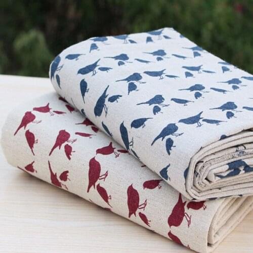 45x145cm Width So Cute Blue & Red Lucky Magpie Bird Printed Cotton Linen Fabric For DIY Sewing Decoration