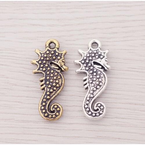 50 x Antique Gold/Silver Color Seahorse Hippocampus Charms Pendants Double Sided for Bracelet Necklace Jewelry Making 28x12mm