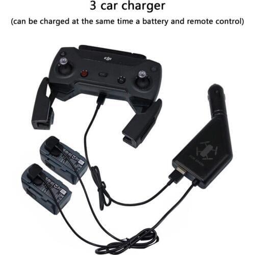 3 in 1 Car Charger Battery Charging & USB Port Remote Control 2 Cable Charge For DJI Spark Accessories