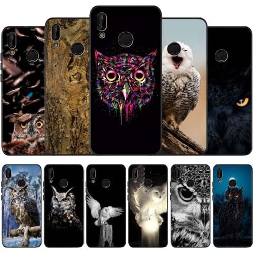 Animal Owl Black Soft Phone Case For Huawei P40 P30 P20 Mate 10 20 30 40 Pro lite Plus P smart 2019 2020 TPU Cover