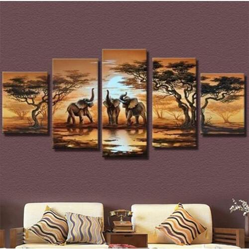 Diy 5pcs/set,Full DIY 5D Diamond Painting Cross Stitch african elephant,square Diamond Embroidery animals rhinestones home decor