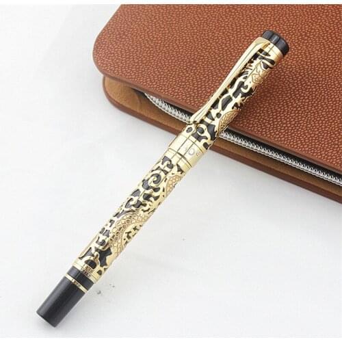 Jinhao 5000 luxury Luxurious Metal Rollerball Pen Beautiful Dragon Texture Carving, Black & Golden Ink Pen for Office Business