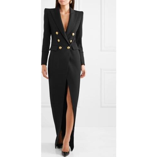 Fashion Elegant Women Blazer Custom Made Ankle Length Slim Fit Double Breasted Coat Streetweat Peaked Lapel Sexy Dress Robe