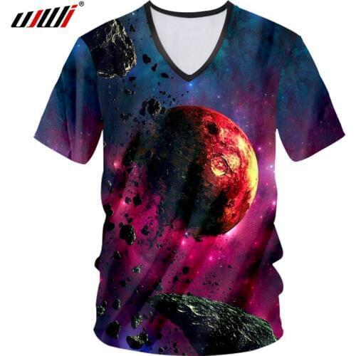 UJWI Dropshipping Tshirt New Arrival 3d Digital Print Space Universe T-shirt Short Sleeve Boy Undershirt V Neck T Shirts For Men