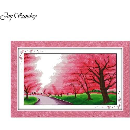 Romantic Sakura Joy Sunday Counted Cross Stitch 11CT 14CT Cross Stitch Landscape Cross Stitch Kits for Embroidery Needlework Set