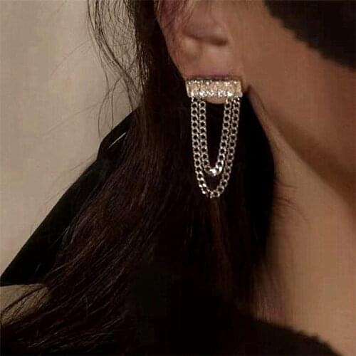 Unusual Geometric Chain Stud Earrings Vintage Elegant Long Tassel Hanging Earrings For Women Kpop Sweet Punk Fairy Earrings 925