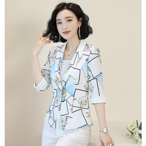 Autumn new fashion slim cropped sleeves printed small suit 2019 wild short jacket OL professional suit jacket
