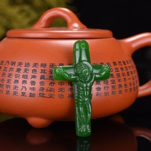 Natural Green Hand-carved Cross Jade Pendant Fashion Boutique Jewelry Men and Women Jesus Cross Necklace Gift Accessories