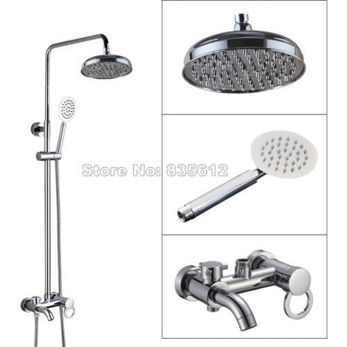 Polished Chrome Rainfall Shower Heads Bathroom Single Handle Rain Shower Faucet Set with Tub Mixer Tap + Hand Spray Wcy338