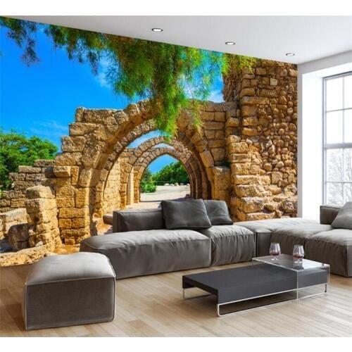 Custom Photo Wallpaper 3D Stereoscopic Arches Brick Wall Paper Painting Wall Papers Home Decor Living Room Background Landscape