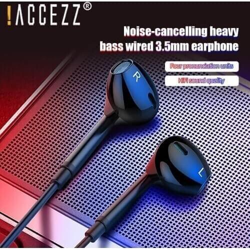 !ACCEZZ 3.5mm Jack Wired Earphone In-ear Wired Control Bass Stereo Surround Music Earphones For iPhone 11 Pro 8 Samsung Earphone