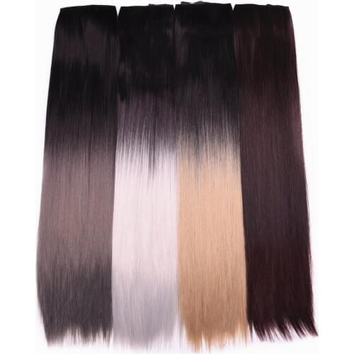 24" 5 Clips Straight Ombre Synthetic False Hairpiece Clip in One Piece Hair Extensions For Girls