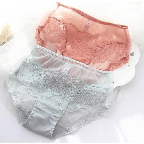 S802 New Womens Seamless Panties Lace Mesh Breathable and Comfortable Mid-high Waist Briefs Ladies Underwear